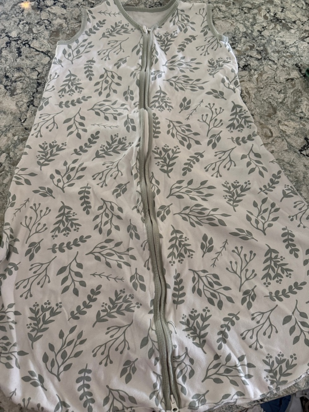 White Sleep Sack with Gray Leaf Print - Baby Wearable Blanket